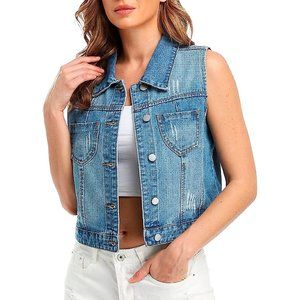 NWOT Womens Denim Distressed Sleeveless Jean Vest